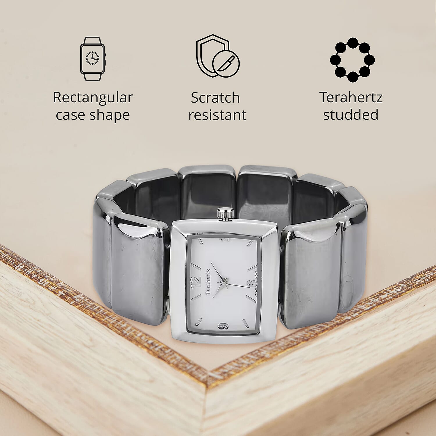 Terahertz 30x20mm Block Japanese Movement Stretch Bracelet Watch 430.00 ctw