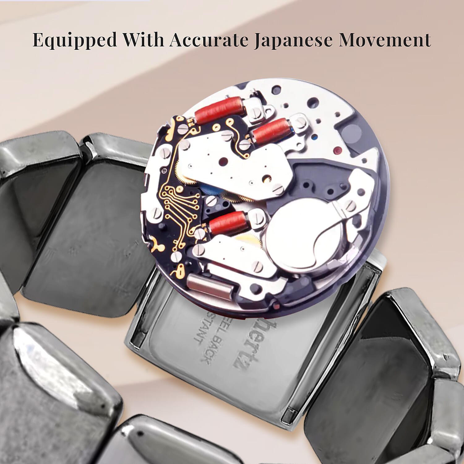 Terahertz 30x20mm Block Japanese Movement Stretch Bracelet Watch 430.00 ctw