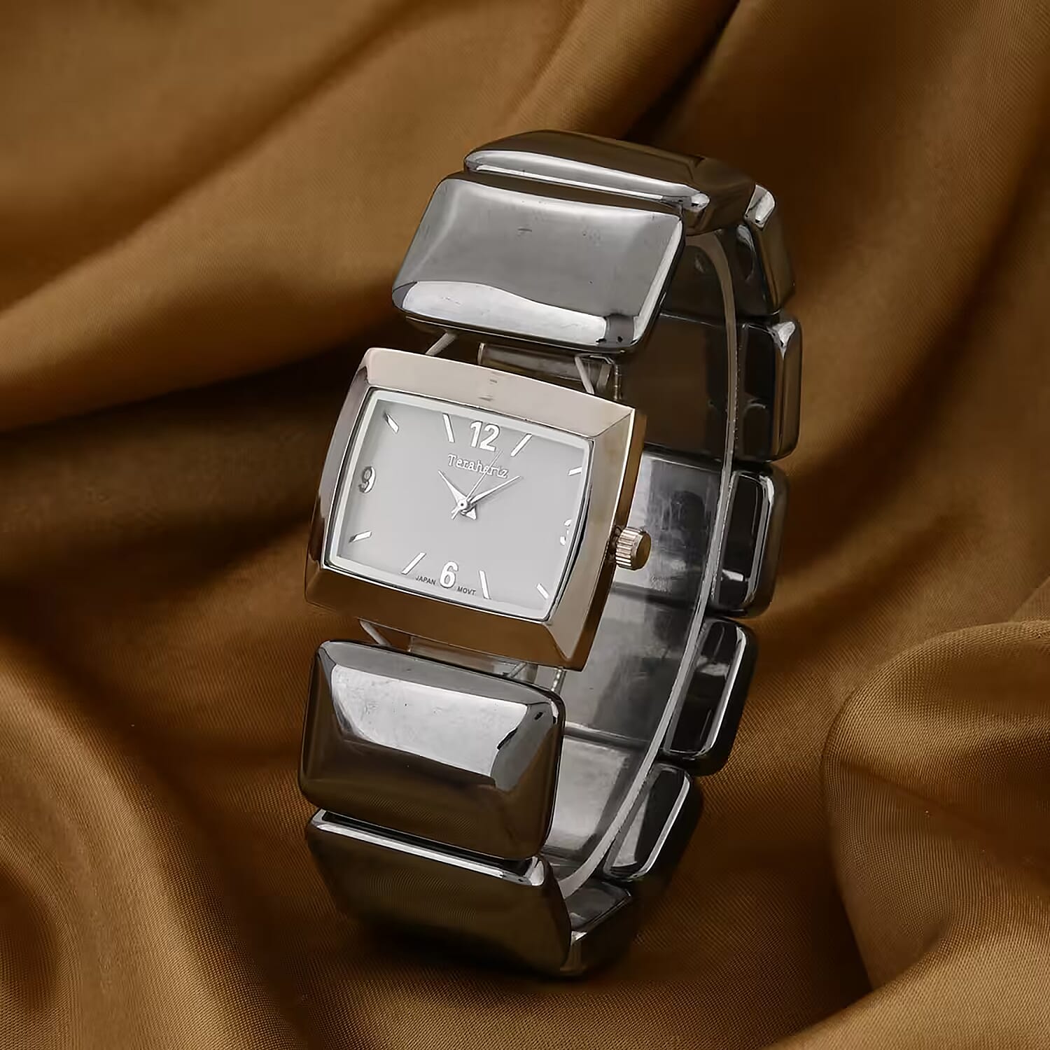 Terahertz 30x20mm Block Japanese Movement Stretch Bracelet Watch 430.00 ctw