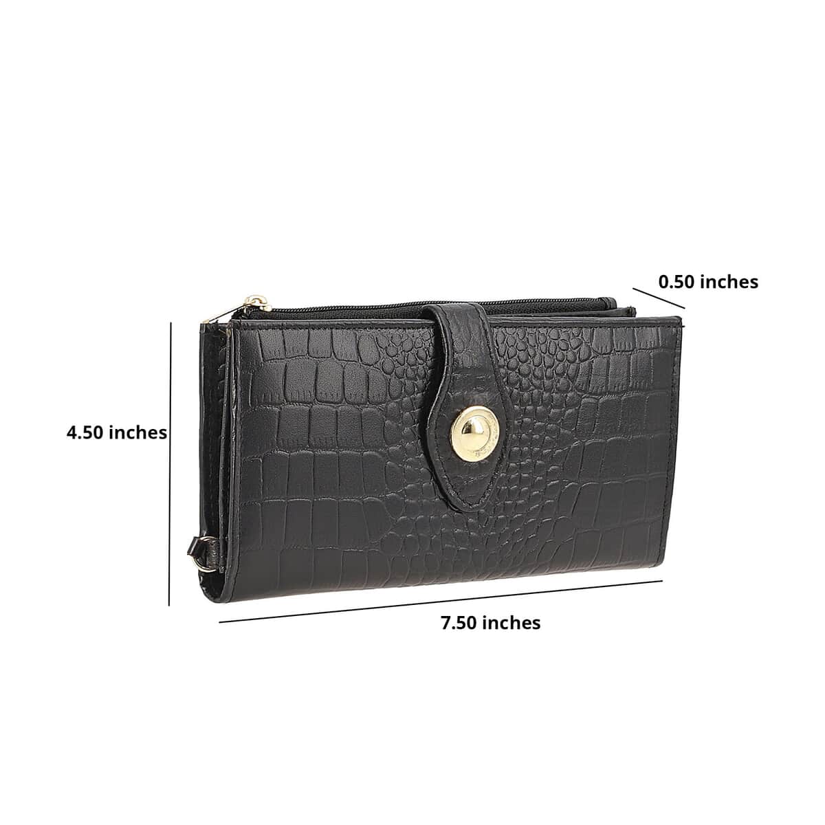 Union Code Black Croco Embossed Genuine Leather RFID Wallet with Button Closure image number 3
