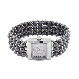 Terahertz 285.00 ctw Japanese Movement Beaded Stretch Bracelet Watch with MOP Dial (26x26mm)