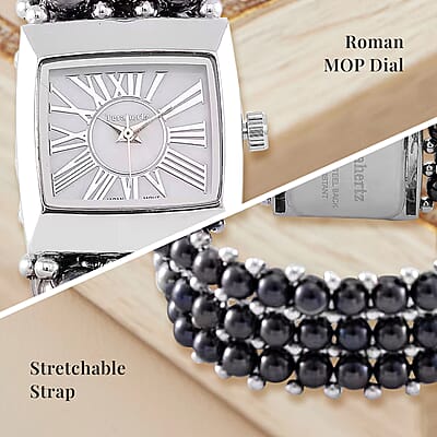 Terahertz 285.00 ctw Japanese Movement Beaded Stretch Bracelet Watch with MOP Dial (26x26mm) (6.75-8.0 Inches)