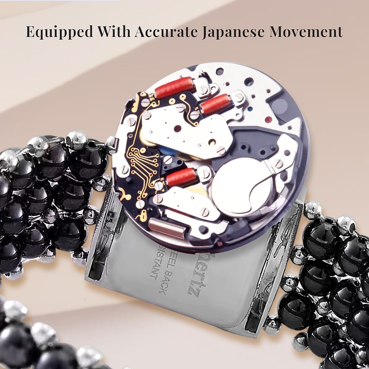 Terahertz 285.00 ctw Japanese Movement Beaded Stretch Bracelet Watch with MOP Dial (26x26mm) (6.75-8.0 Inches)