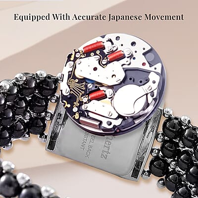 Terahertz 285.00 ctw Japanese Movement Beaded Stretch Bracelet Watch with MOP Dial (26x26mm) (6.75-8.0 Inches)