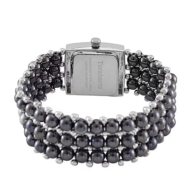 Terahertz 285.00 ctw Japanese Movement Beaded Stretch Bracelet Watch with MOP Dial (26x26mm) (6.75-8.0 Inches)