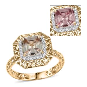 Mirage Collection AAA Turkizite and G-H I2 Diamond 2.00 ctw Art and Deco Ring in 10K Yellow Gold (Size 6.0)