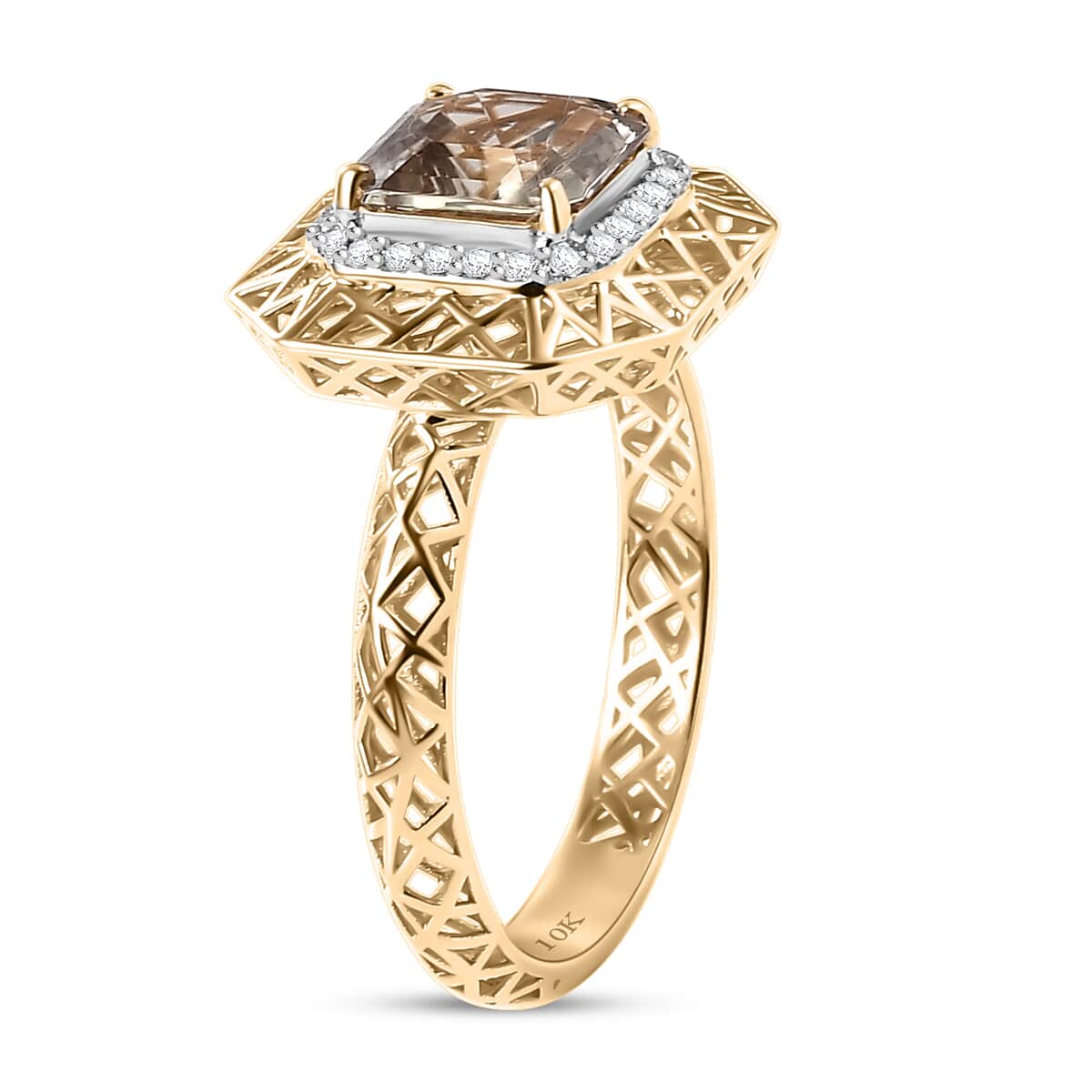 Mirage Collection AAA Turkizite and G-H I2 Diamond 2.00 ctw Art and Deco Ring in 10K Yellow Gold (Size 6.0) image number 3