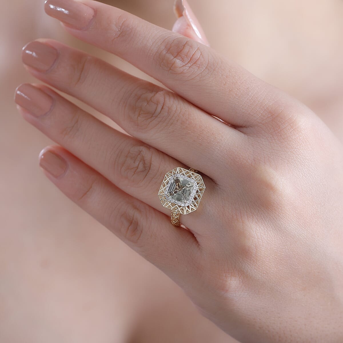 10K Yellow Gold AAA Turkizite, Diamond (G-H, I2) Ring (Size 8.0) 2.00 ctw image number 2