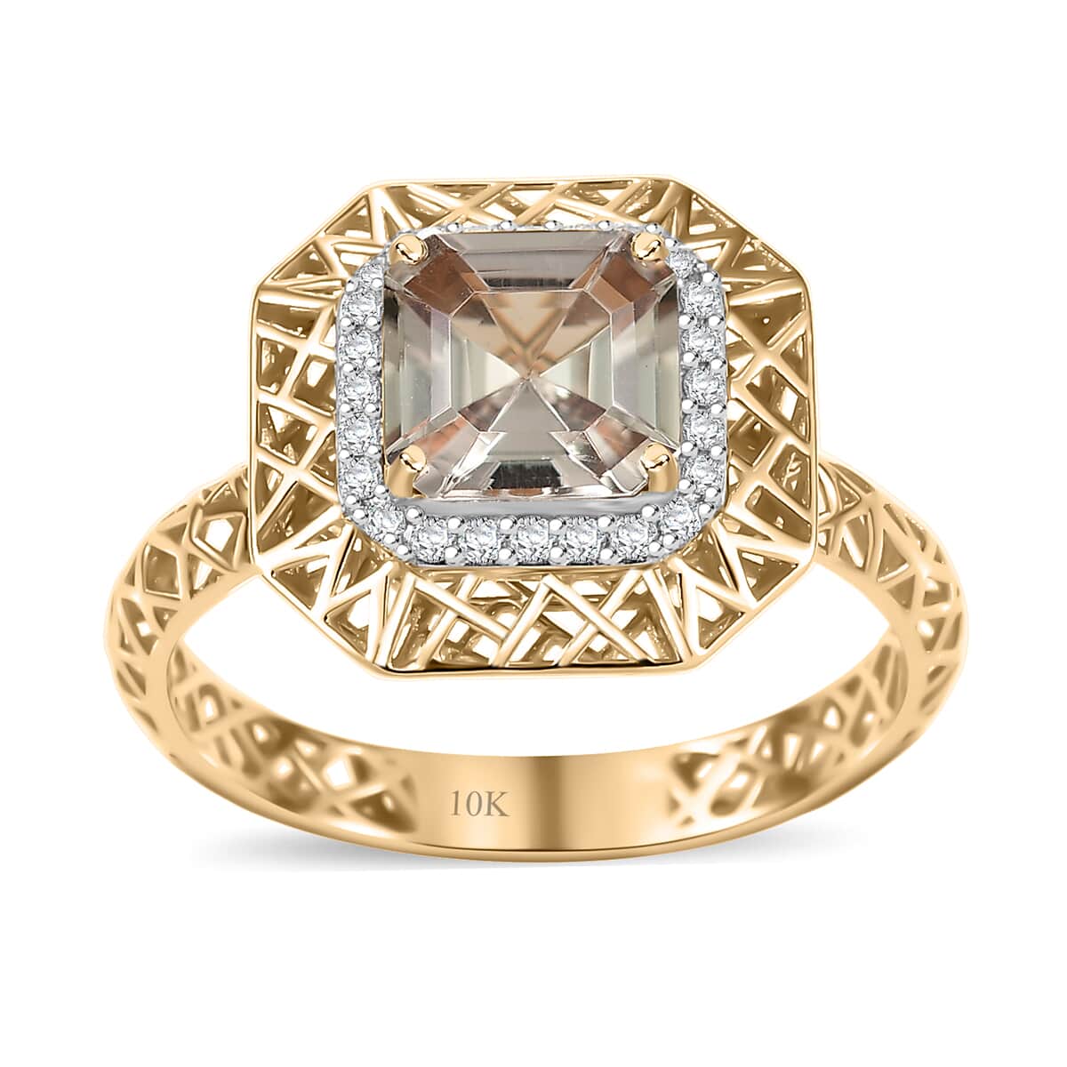 Mirage Collection AAA Turkizite and G-H I2 Diamond 2.00 ctw Art and Deco Ring in 10K Yellow Gold (Size 8.0) image number 0