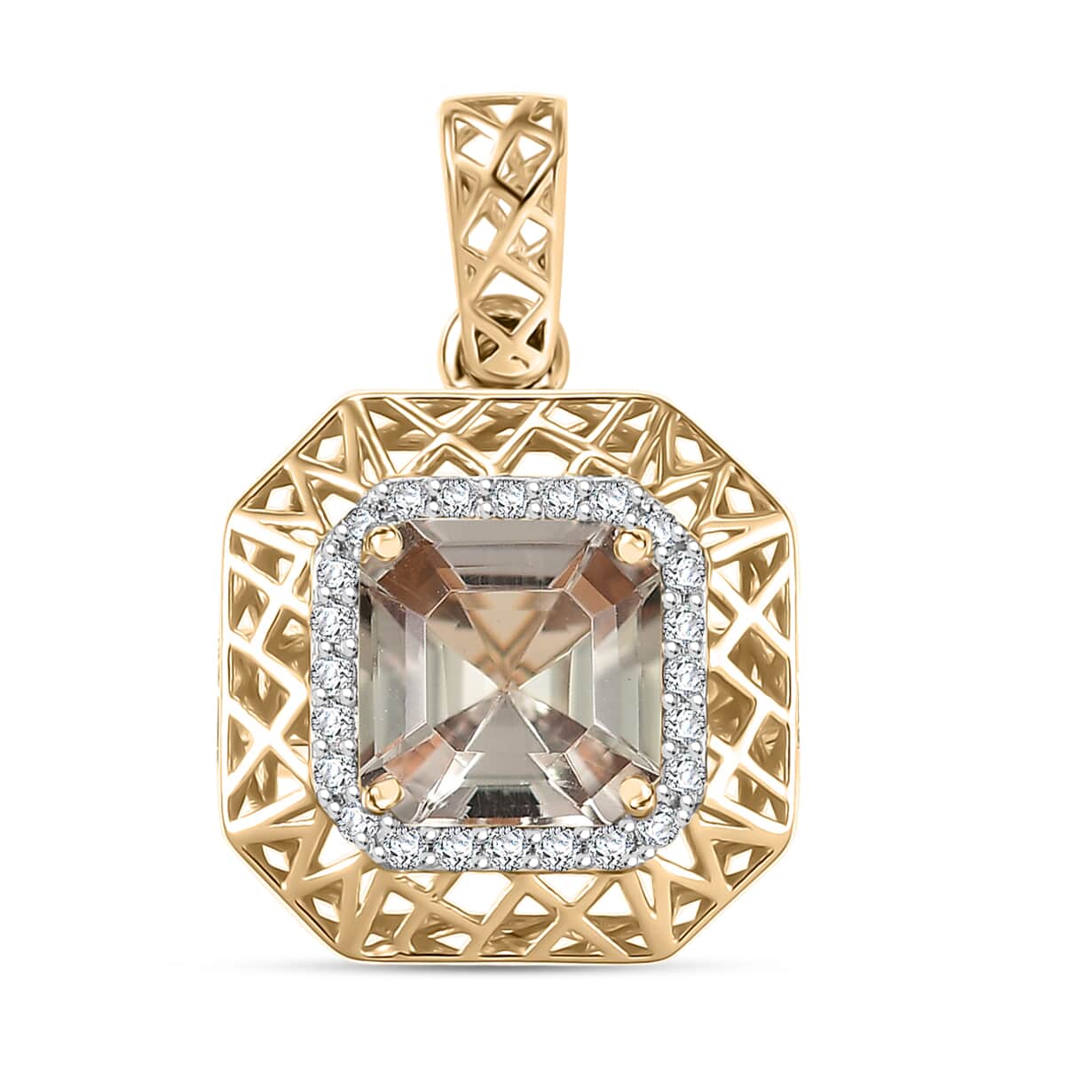 Mirage Collection AAA Turkizite and G-H I2 Diamond 2.15 ctw Art and Deco Pendant in 10K Yellow Gold image number 0