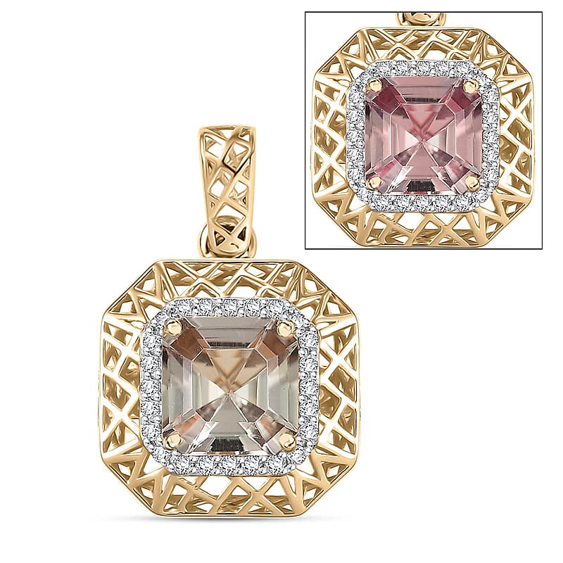 Mirage Collection AAA Turkizite and G-H I2 Diamond 2.15 ctw Art and Deco Pendant in 10K Yellow Gold