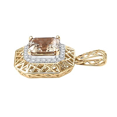 Mirage Collection AAA Turkizite and G-H I2 Diamond 2.15 ctw Art and Deco Pendant in 10K Yellow Gold