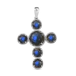 Labradorite Cross 9.05 ctw Pendant in Platinum Over Sterling Silver