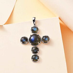 Labradorite Cross 9.05 ctw Pendant in Platinum Over Sterling Silver