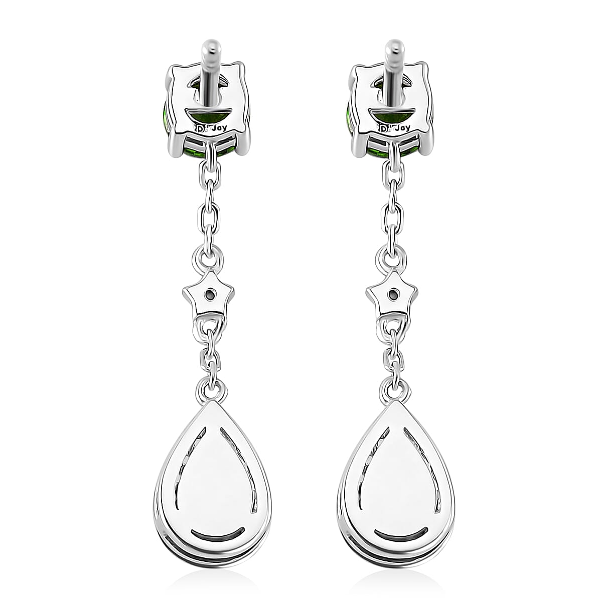 Chrome Diopside and White Zircon 2.15 ctw Dangling Earrings in Rhodium Over Sterling Silver