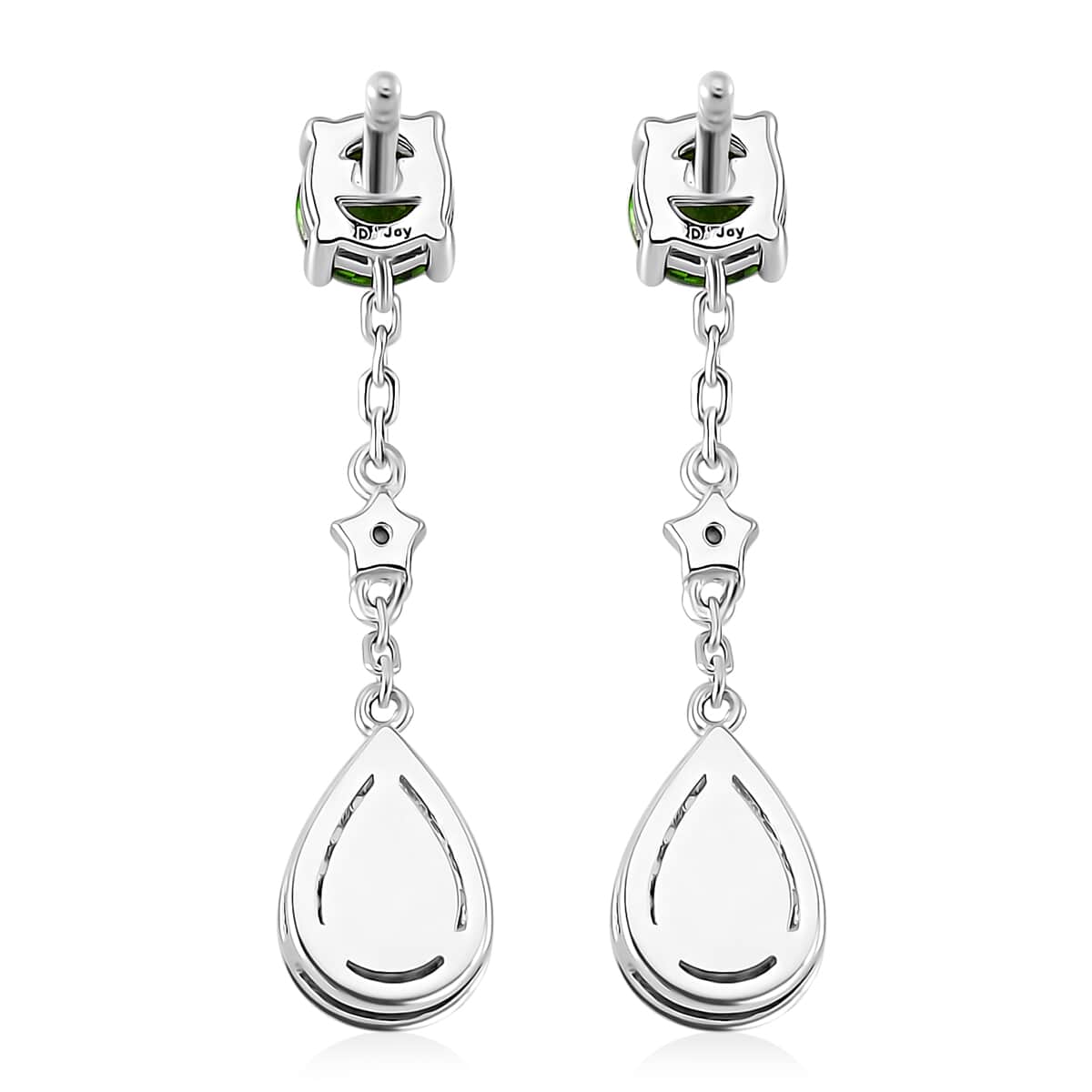 Chrome Diopside and White Zircon 2.15 ctw Dangling Earrings in Rhodium Over Sterling Silver image number 4