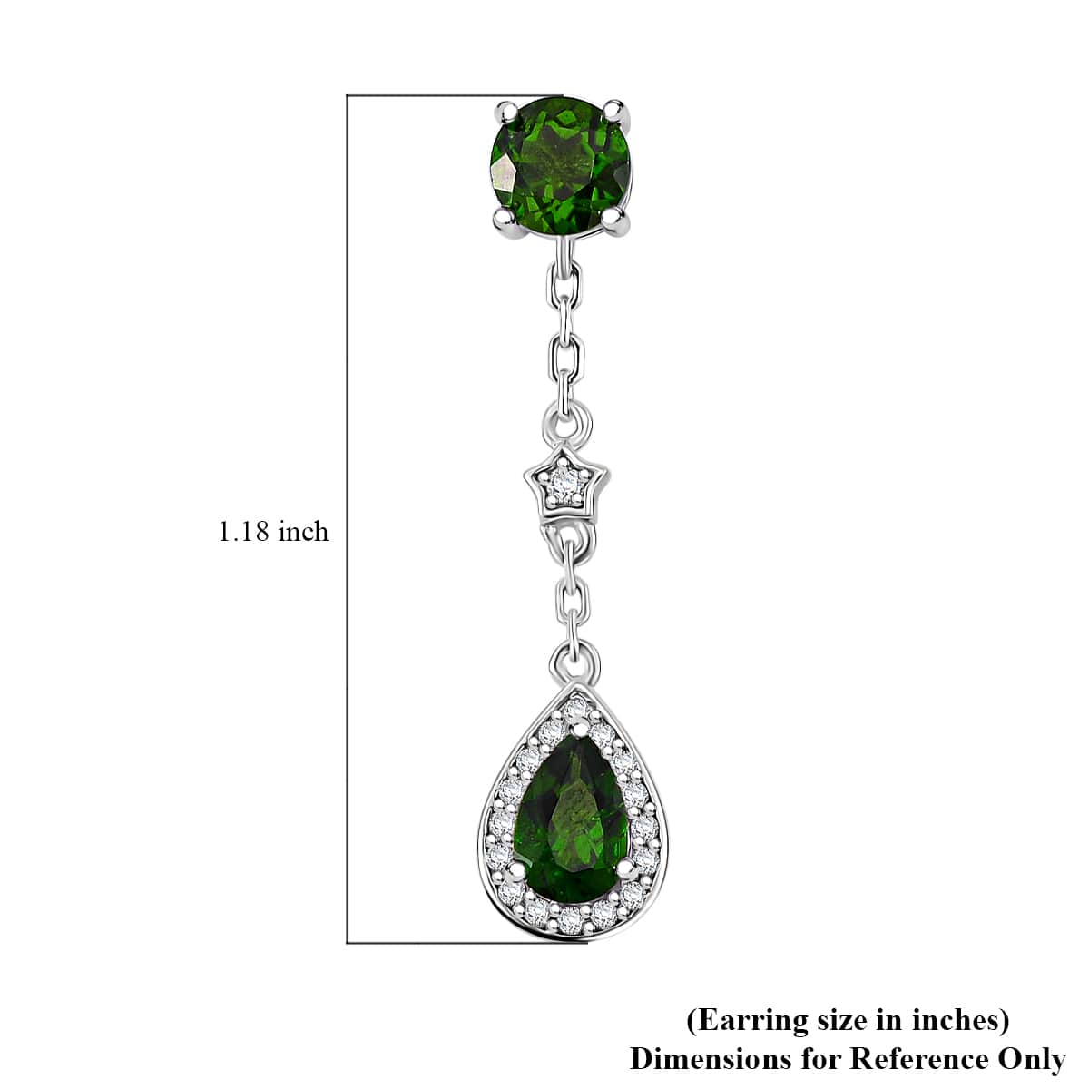 Chrome Diopside and White Zircon 2.15 ctw Dangling Earrings in Rhodium Over Sterling Silver image number 5