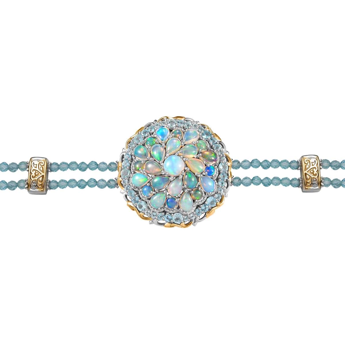 Premium Ethiopian Welo Opal and Paraiba Apatite 18.90 ctw Celestial Garden Bracelet in 18K Vermeil YG and Rhodium Over Sterling Silver (6.50 In) image number 0