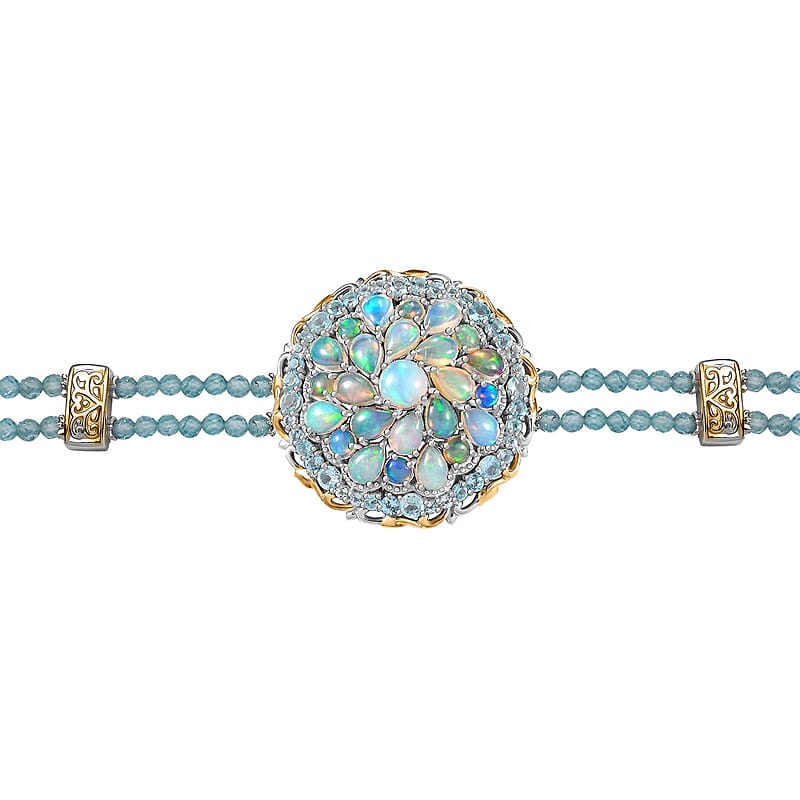 Premium Ethiopian Welo Opal and Paraiba Apatite 18.90 ctw Celestial Garden Bracelet in 18K Vermeil YG and Rhodium Over Sterling Silver (6.50 In)