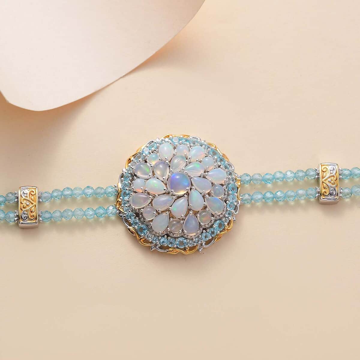 Premium Ethiopian Welo Opal and Paraiba Apatite 18.90 ctw Celestial Garden Bracelet in 18K Vermeil YG and Rhodium Over Sterling Silver (6.50 In) image number 1