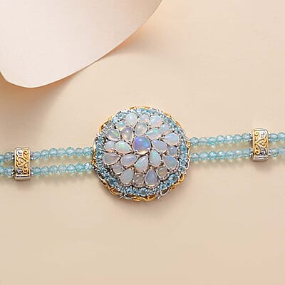 Premium Ethiopian Welo Opal and Paraiba Apatite 18.90 ctw Celestial Garden Bracelet in 18K Vermeil YG and Rhodium Over Sterling Silver (6.50 In)