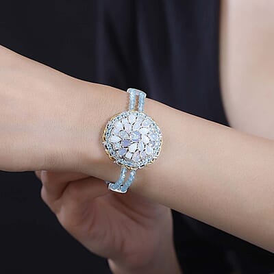 Premium Ethiopian Welo Opal and Paraiba Apatite 18.90 ctw Celestial Garden Bracelet in 18K Vermeil YG and Rhodium Over Sterling Silver (6.50 In)