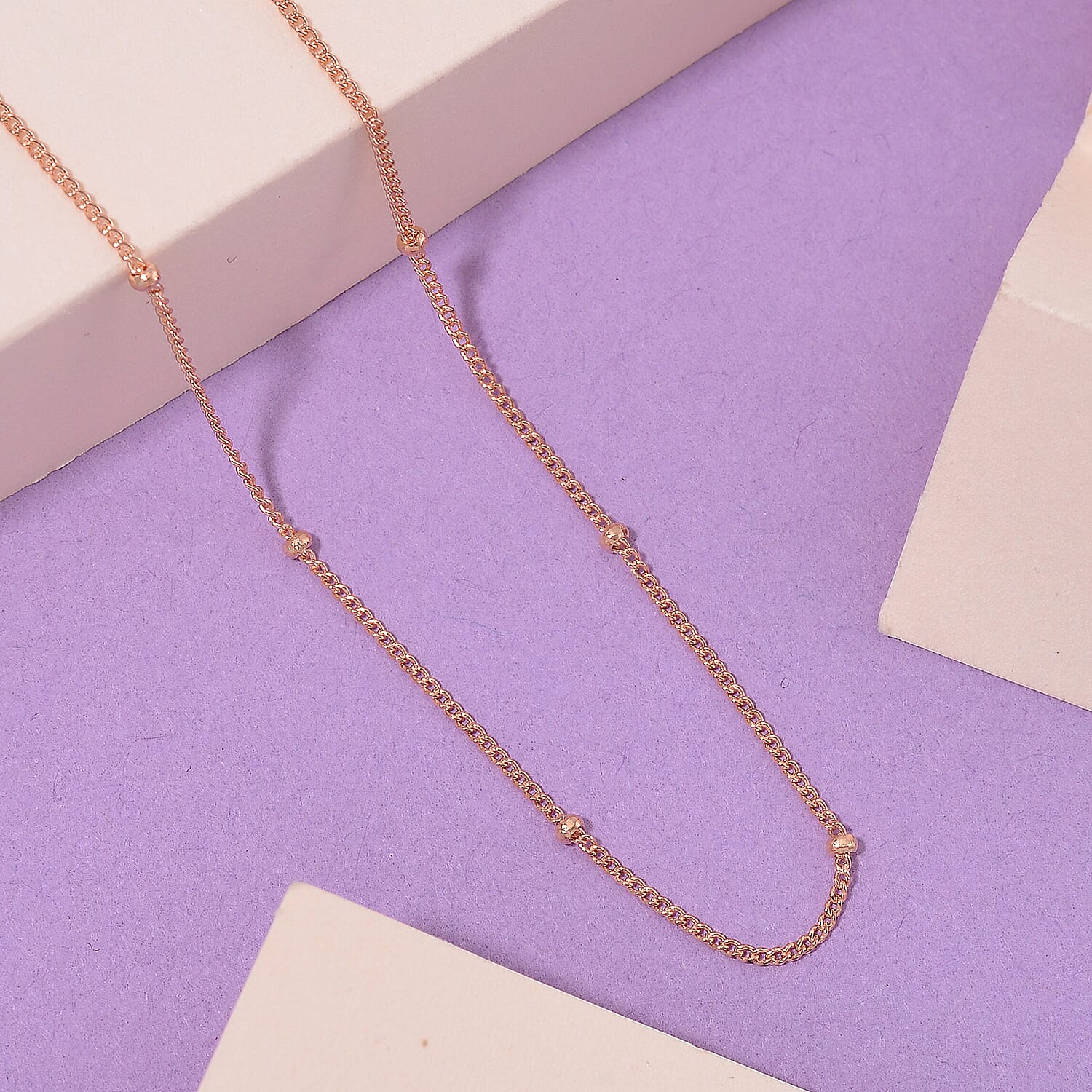 Station Chain in 14K Rose Gold Over Sterling Silver 20 Inches 1.97 Grams