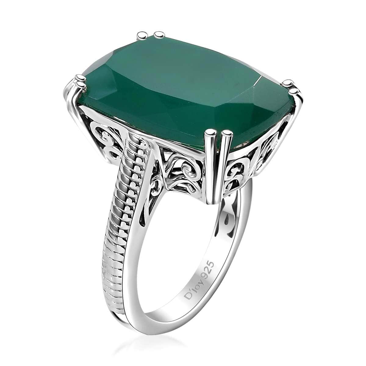 Green Onyx 15.00 ctw Eclipse Ring in Rhodium Over Sterling Silver (Size 10.0) image number 3