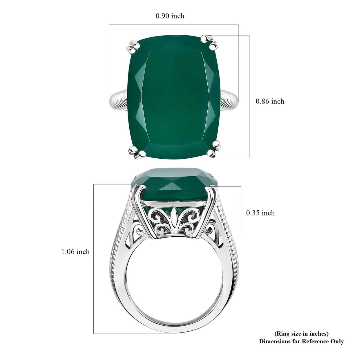 Green Onyx 15.00 ctw Eclipse Ring in Rhodium Over Sterling Silver (Size 10.0) image number 5