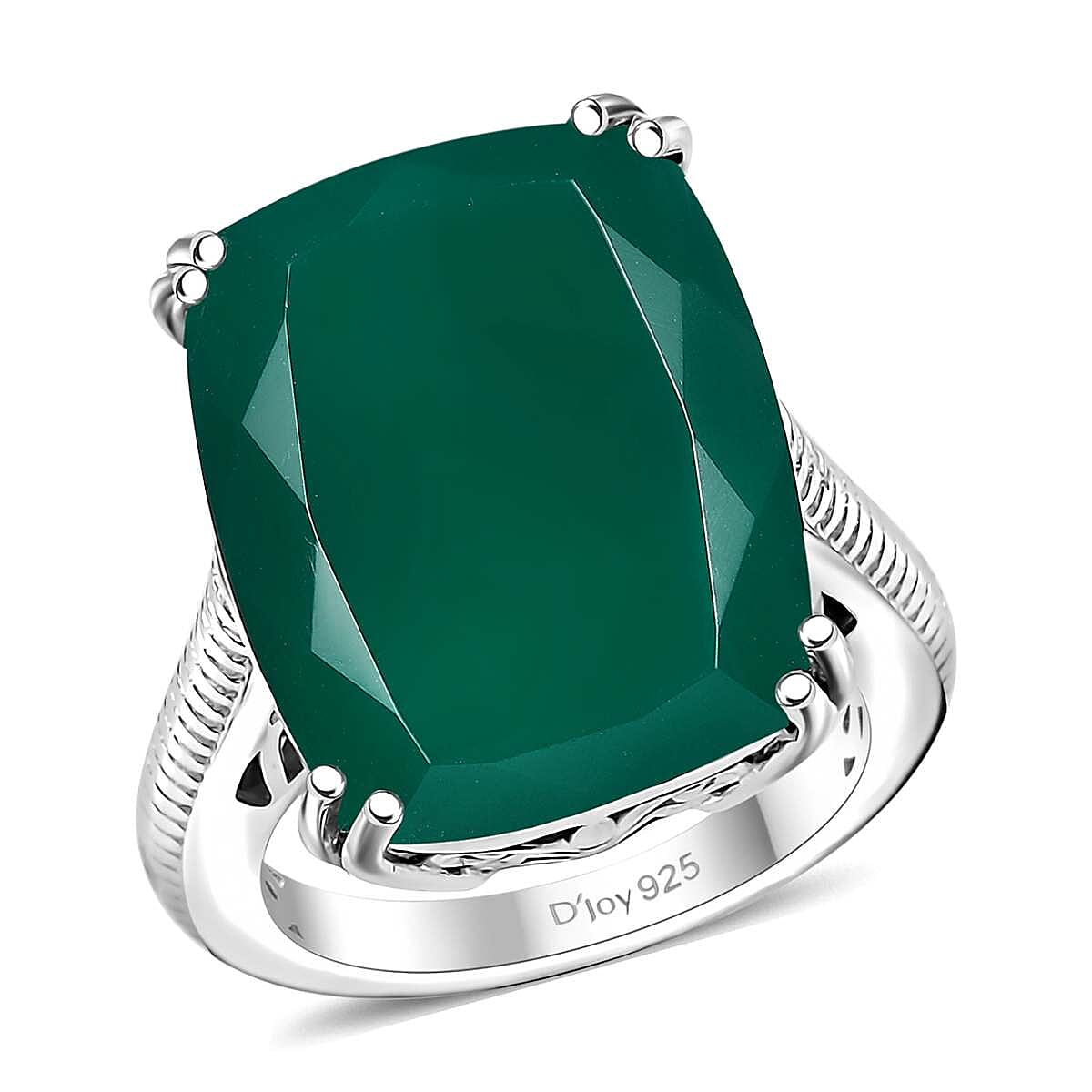 Green Onyx Solitaire Ring in Rhodium Over Sterling Silver (Size 10.0) 15.00 ctw