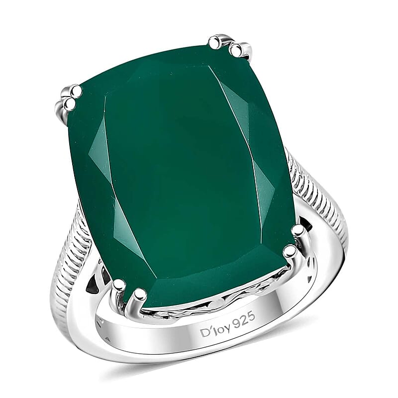 D'Joy Green Onyx 15.00 ctw Eclipse Ring in Rhodium Over Sterling Silver (Size 11.0)