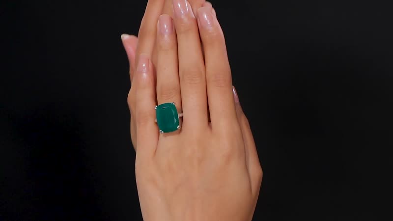Green Onyx Solitaire Ring in Rhodium Over Sterling Silver (Size 10.0) 15.00 ctw