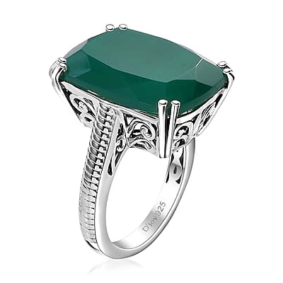 D'Joy Green Onyx 15.00 ctw Eclipse Ring in Rhodium Over Sterling Silver (Size 11.0)