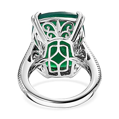 D'Joy Green Onyx 15.00 ctw Eclipse Ring in Rhodium Over Sterling Silver (Size 11.0)