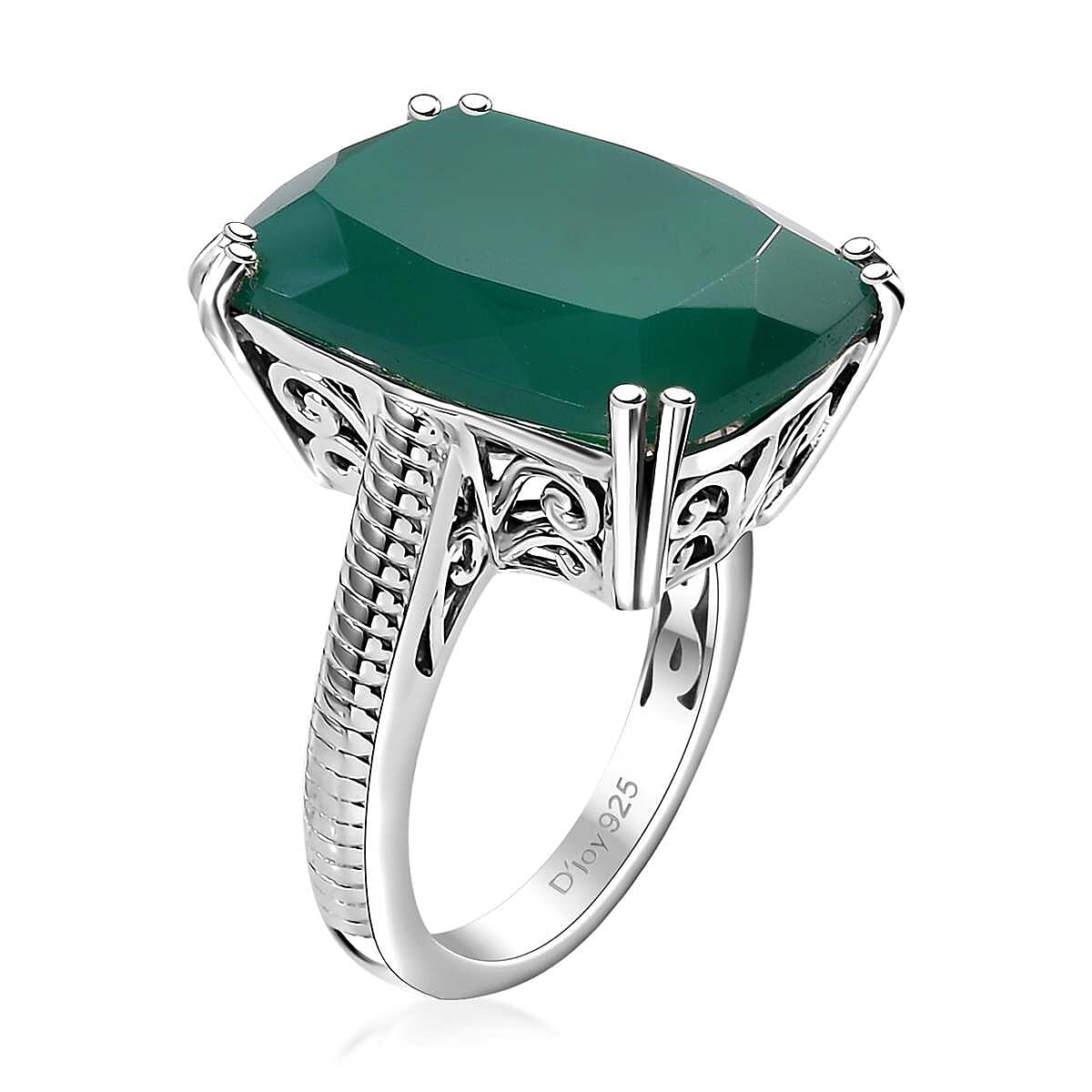 D'Joy Green Onyx 15.00 ctw Eclipse Ring in Rhodium Over Sterling Silver (Size 7.0) image number 3