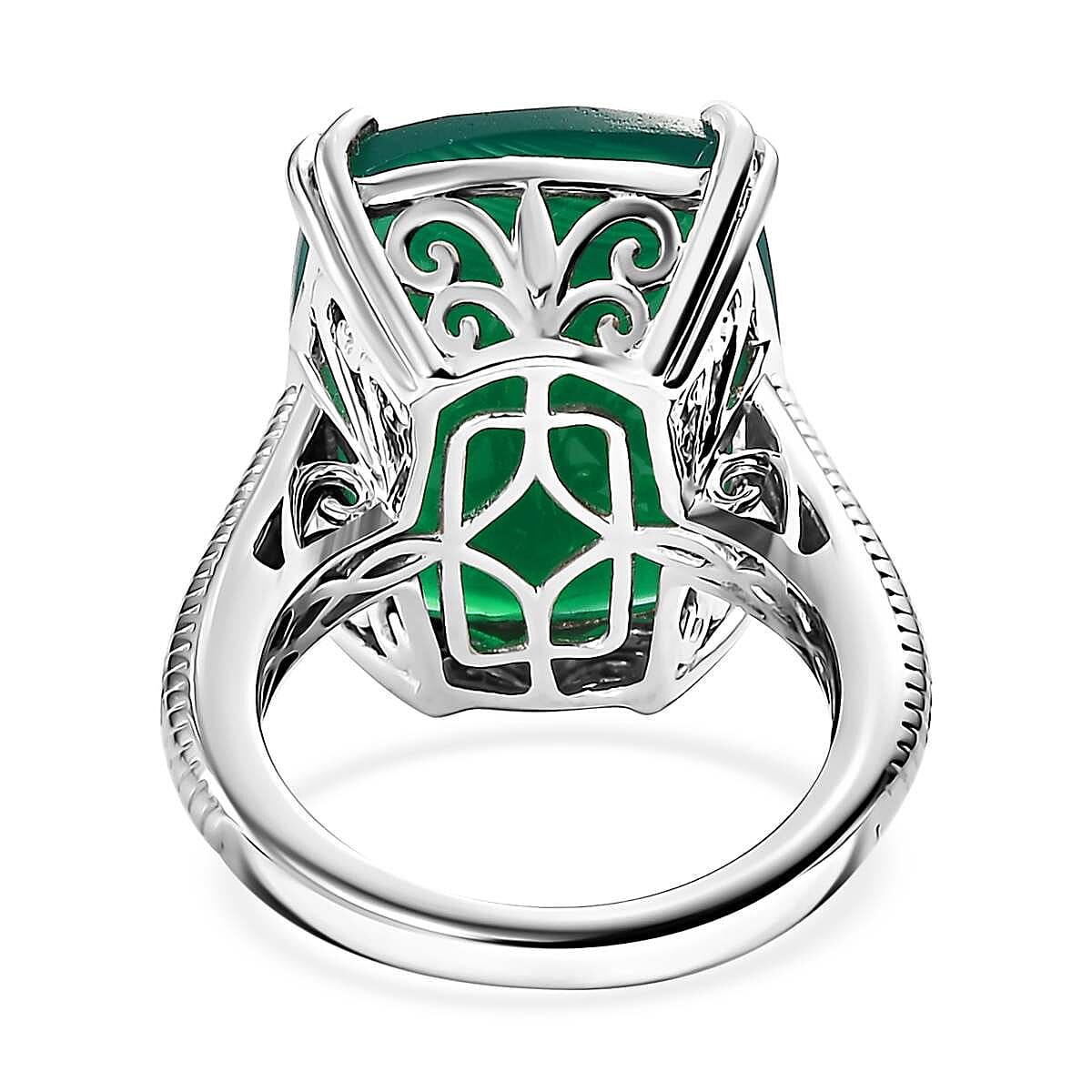 D'Joy Green Onyx 15.00 ctw Eclipse Ring in Rhodium Over Sterling Silver (Size 7.0) image number 4