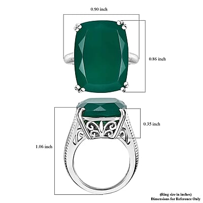 D'Joy Green Onyx 15.00 ctw Eclipse Ring in Rhodium Over Sterling Silver (Size 7.0)