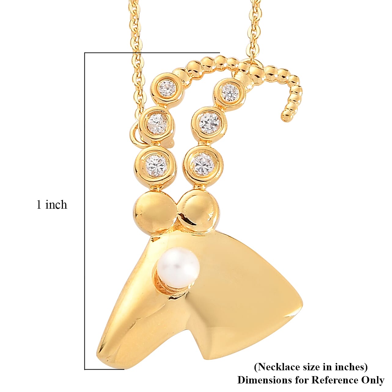Freshwater Pearl and Natural White Zircon Capricorn Zodiac Necklace 18 Inches in Vermeil Yellow Gold Over Sterling Silver 0.20 ctw
