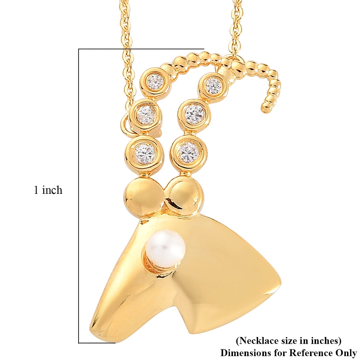 Freshwater Pearl and Natural White Zircon Capricorn Zodiac Necklace 18 Inches in Vermeil Yellow Gold Over Sterling Silver 0.20 ctw image number 5