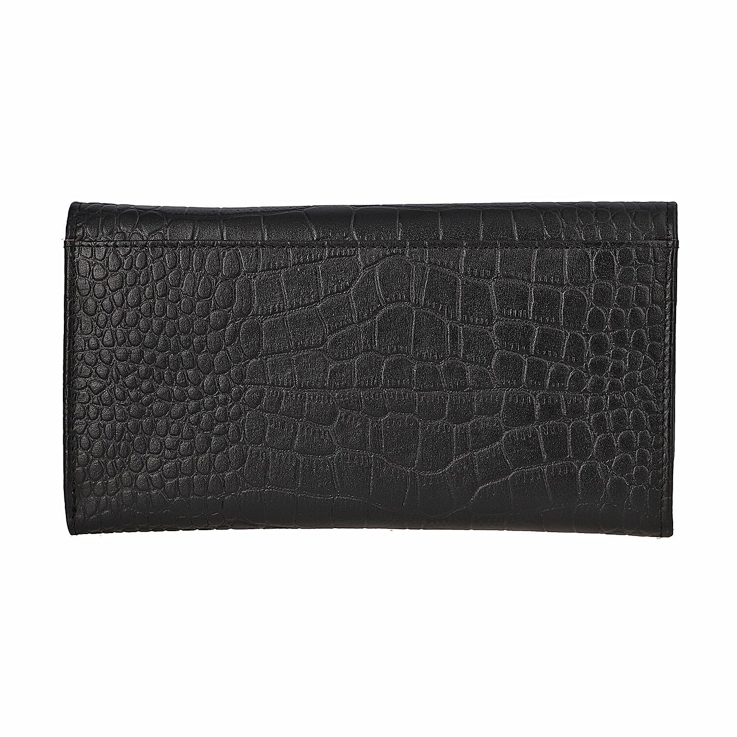 Union Code Black RFID Protected Genuine Leather Croco Embossed Wallet