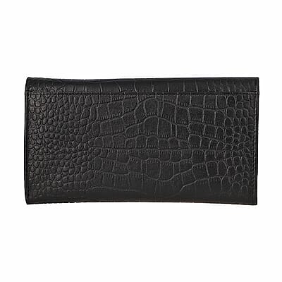 Union Code Black RFID Protected Genuine Leather Croco Embossed Wallet