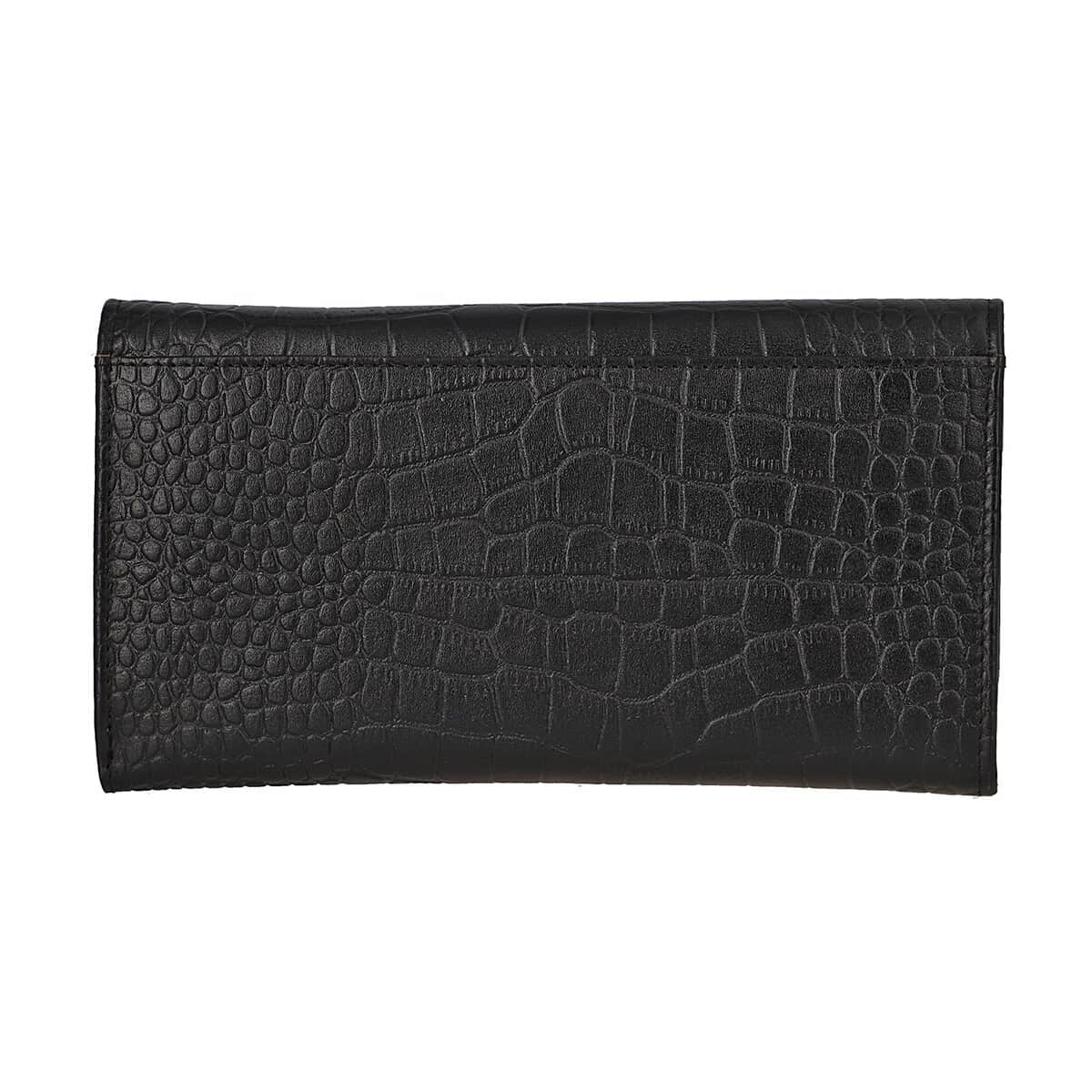 Union Code Black RFID Protected Genuine Leather Croco Embossed Wallet image number 3