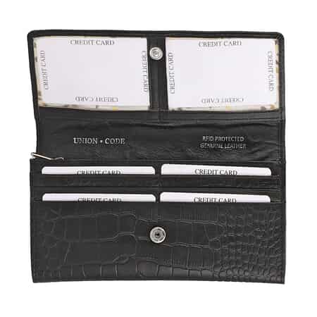 Union Code Black RFID Protected Genuine Leather Croco Embossed Wallet image number 4