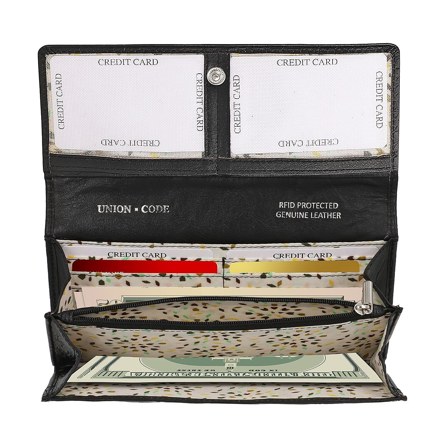 Union Code Black RFID Protected Genuine Leather Croco Embossed Wallet