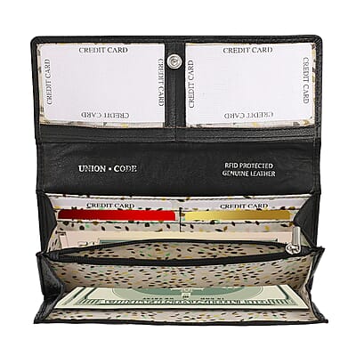 Union Code Black RFID Protected Genuine Leather Croco Embossed Wallet