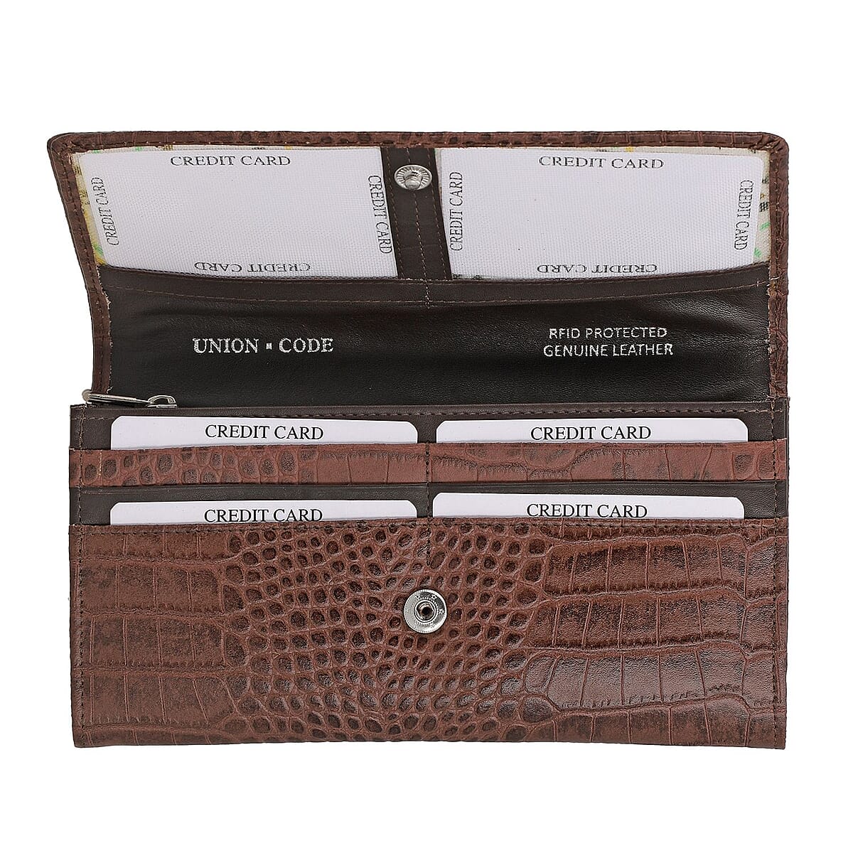 Union Code Brown RFID Protected Genuine Leather Croco Embossed Wallet image number 4