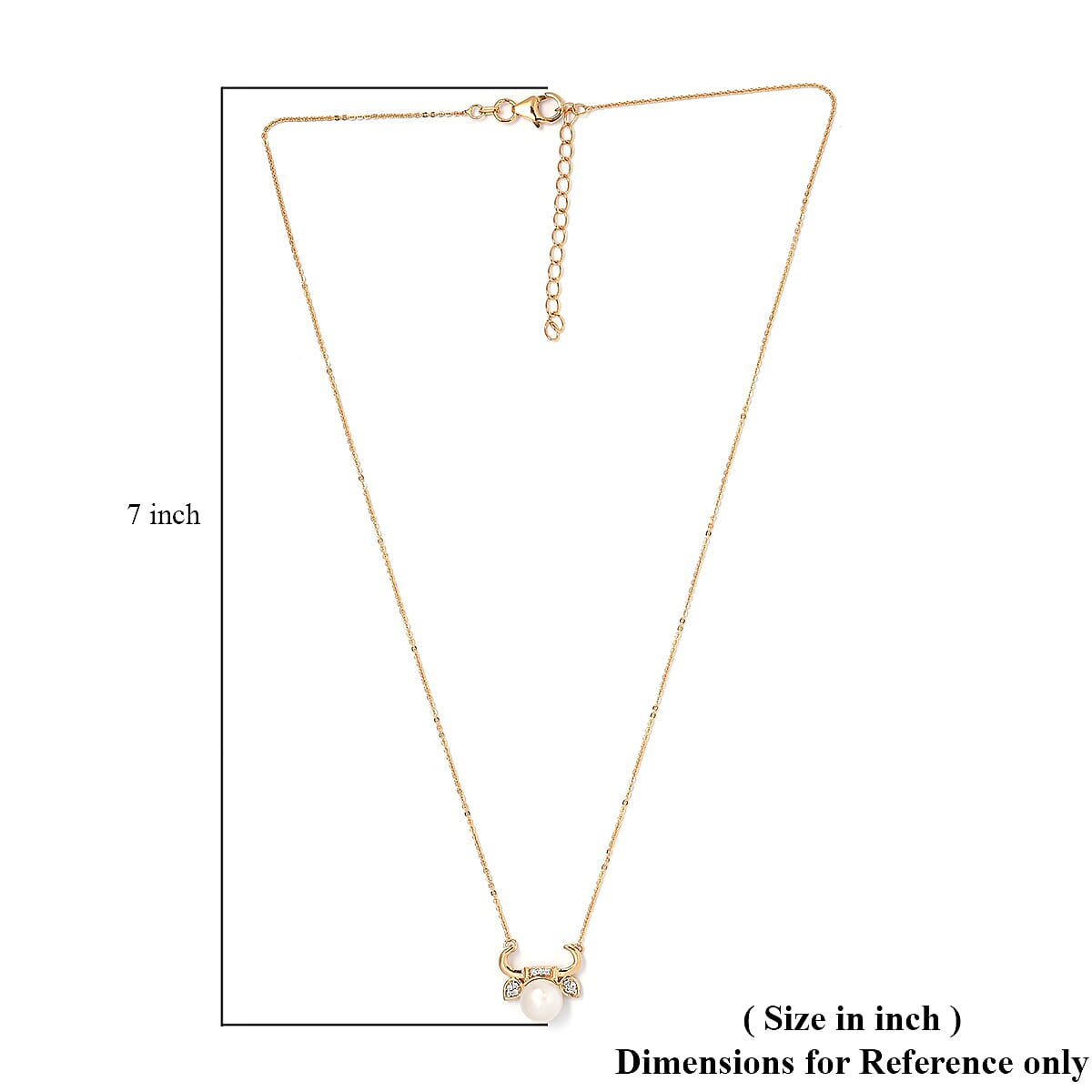 Freshwater Pearl and Natural White Zircon Taurus Zodiac Necklace 18 Inches in Vermeil Yellow Gold Over Sterling Silver 0.10 ctw image number 5