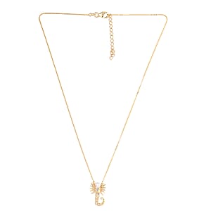 Freshwater Pearl and Natural White Zircon Scorpio Zodiac Necklace 18 Inches in Vermeil Yellow Gold Over Sterling Silver 0.20 ctw