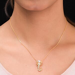 Freshwater Pearl and Natural White Zircon Scorpio Zodiac Necklace 18 Inches in Vermeil Yellow Gold Over Sterling Silver 0.20 ctw