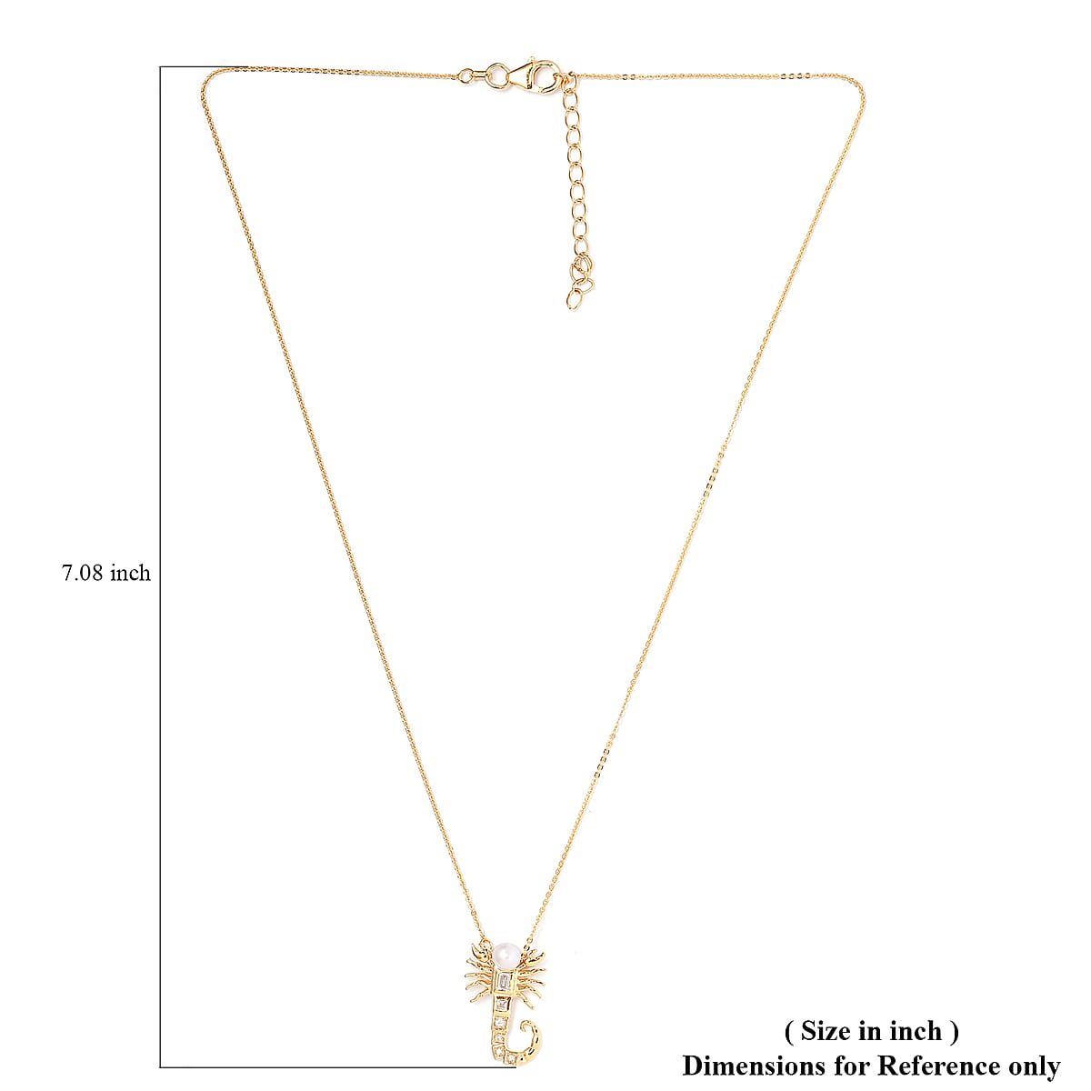 Freshwater Pearl and Natural White Zircon Scorpio Zodiac Necklace 18 Inches in Vermeil Yellow Gold Over Sterling Silver 0.20 ctw image number 3